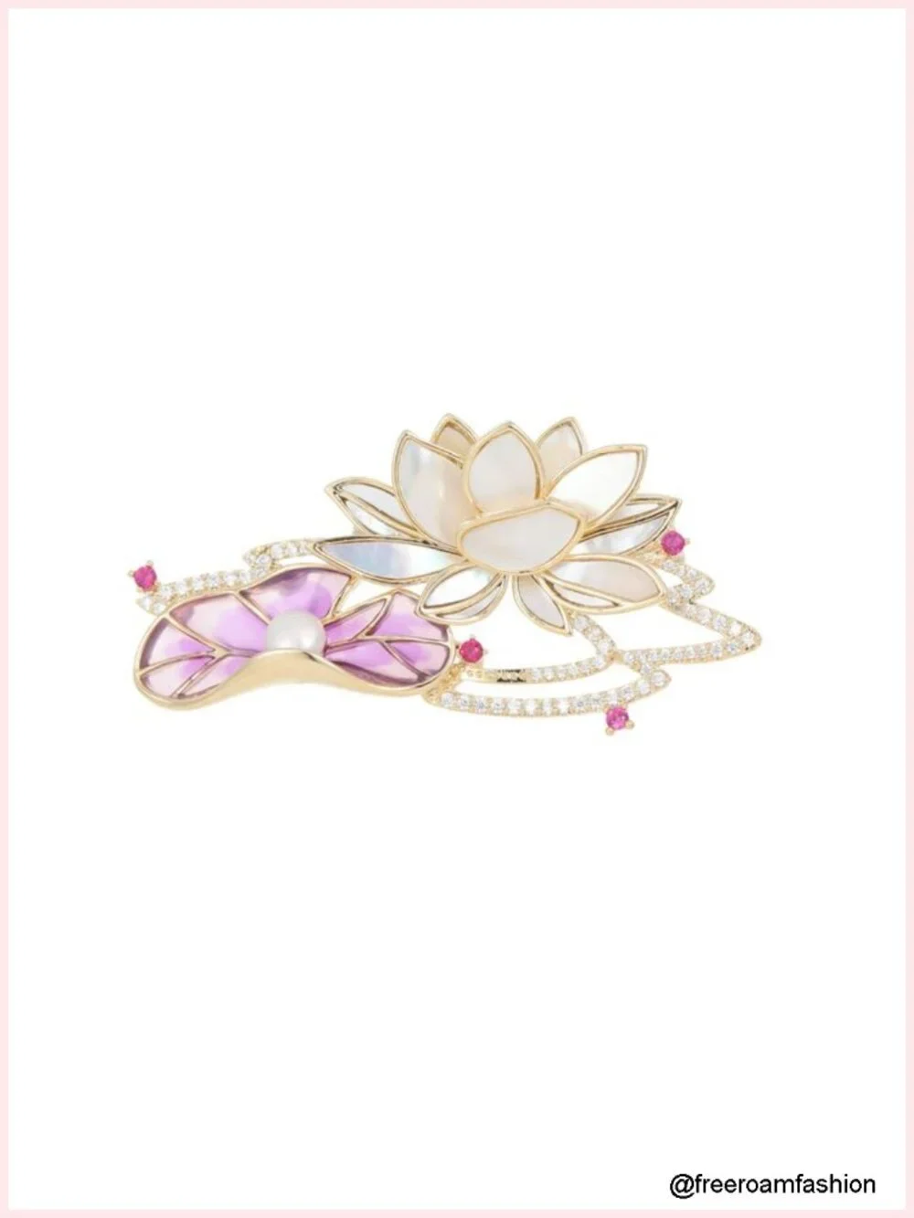 14K Gold Lotus Brooch with Natural Freshwater Pearl for Formal Events